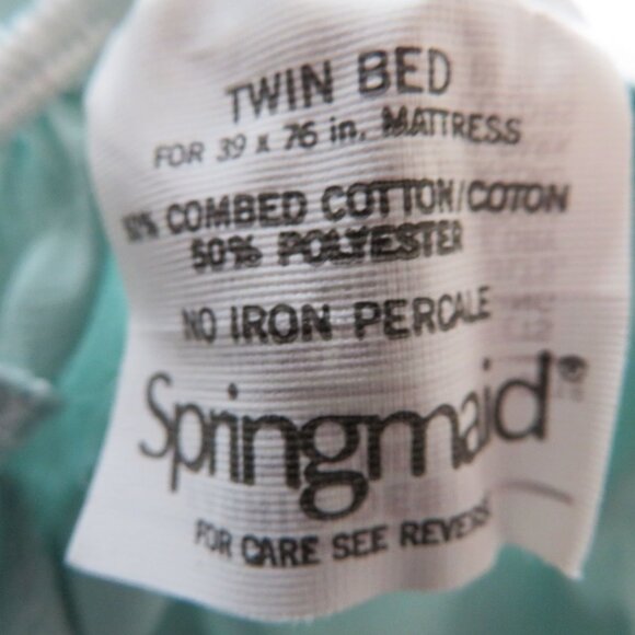 Vintage Springmaid Twin Sheet Set 3pc Mint Green Percale No Iron USA Made - Picture 8 of 9